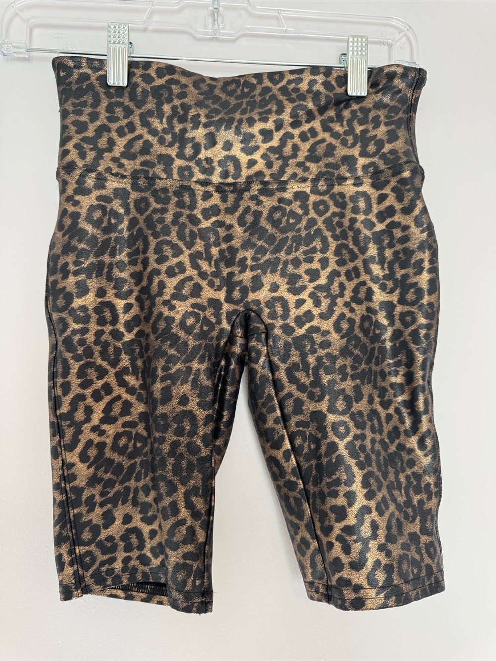 SPANX Faux Leather Leopard Print Biker Shorts Shaping Mid Rise Animal Print